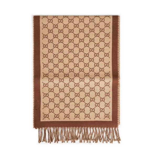 Gucci Women Beige And Brown Gg Wool Scarf